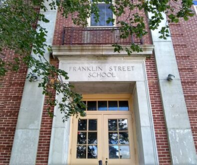 Front door of the Franklin Street School in 2017