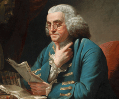 Portrait of Benjamin Franklin reading