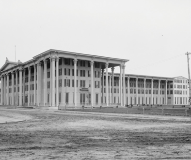 Black and white photograph of the Stockton Hotel